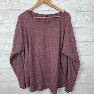 St Johns Bay Women's 2X Long Sleeve Tee Heathered Shirt Scoop Neck Red Casual